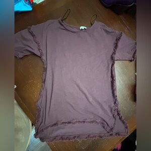 Umgee small chocolate brown raw hemline oversized whimsical western costal top